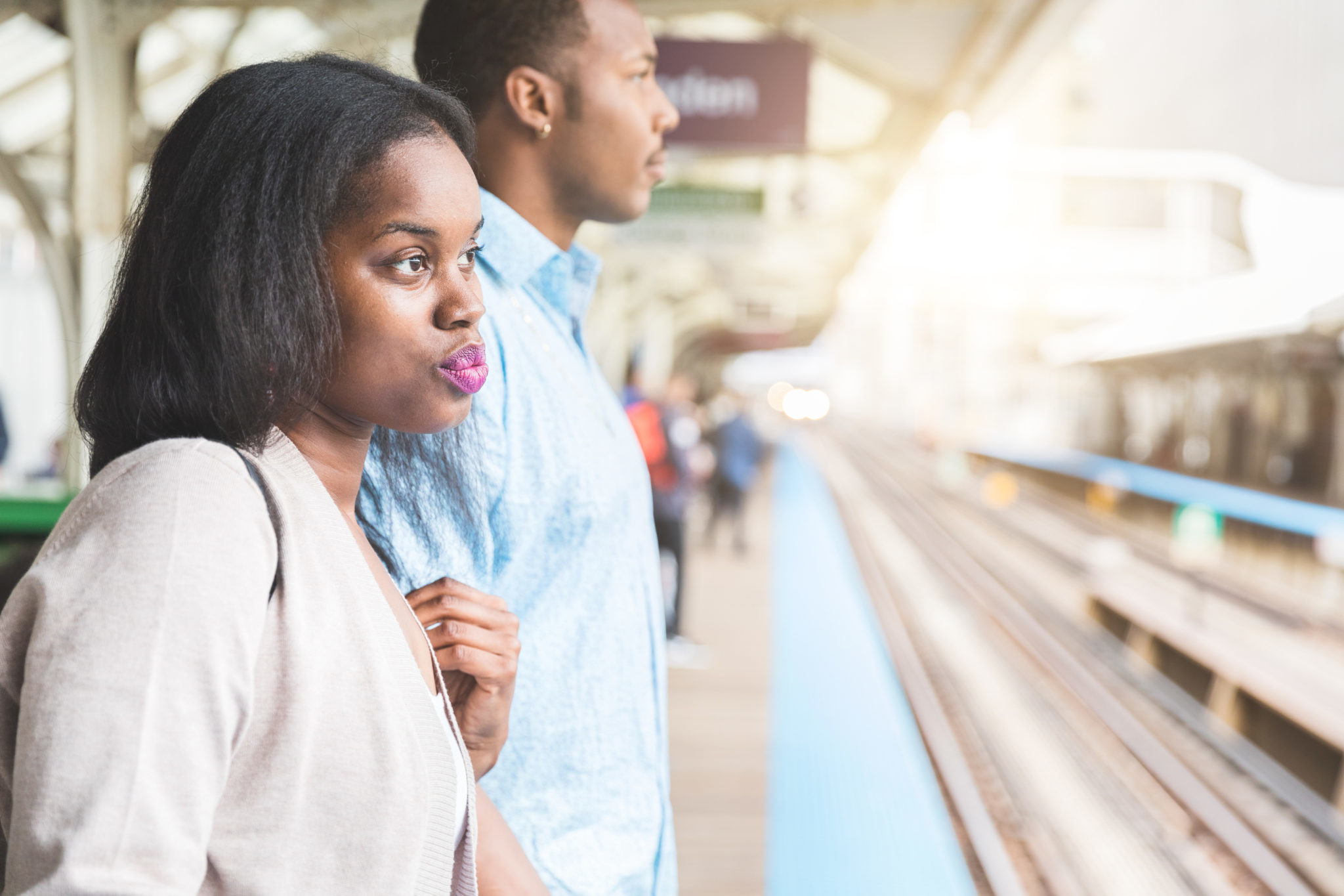 Black couple at subway station in Chicago