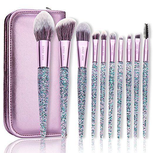 Makeup Brushes with Cosmetic Case ENZO KEN 10 Pcs Synthetic Foundation Powder Concealers Eye Shadows Makeup Brush Sets for Mother’s Day Gift