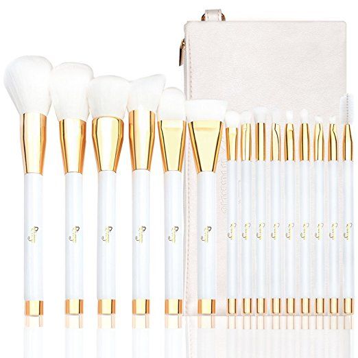 Qivange Brush Set, with Cosmetic Bag Synthetic Professional Makeup Brushes(15pcs, White With Gold